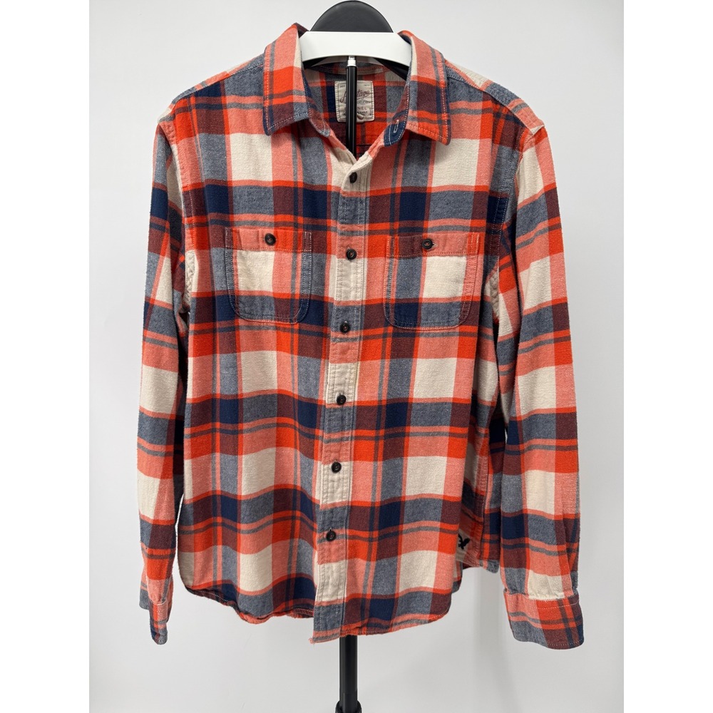 American Eagle Outfitters Heritage Flannel Shirt Orange Navy Plaid Mens XL